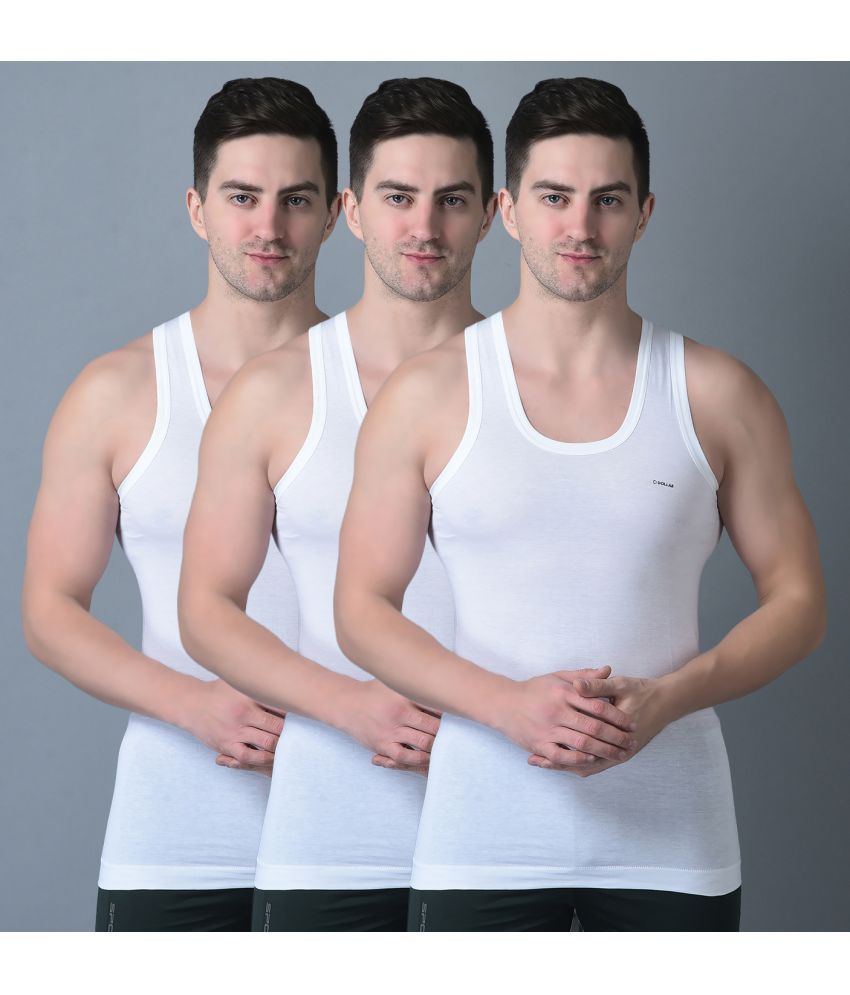     			Pack of 3 Dollar Bigboss White Solid Cotton Blend Men Vest