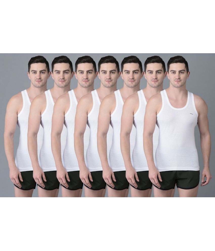     			Pack of 7 Dollar Bigboss White Solid Cotton Blend Men Vest