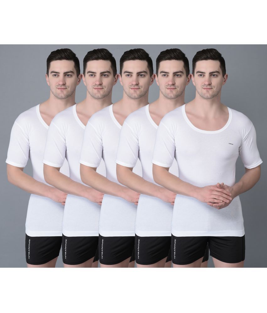     			Pack of 5 Dollar Bigboss White Solid Cotton Blend Men Vest