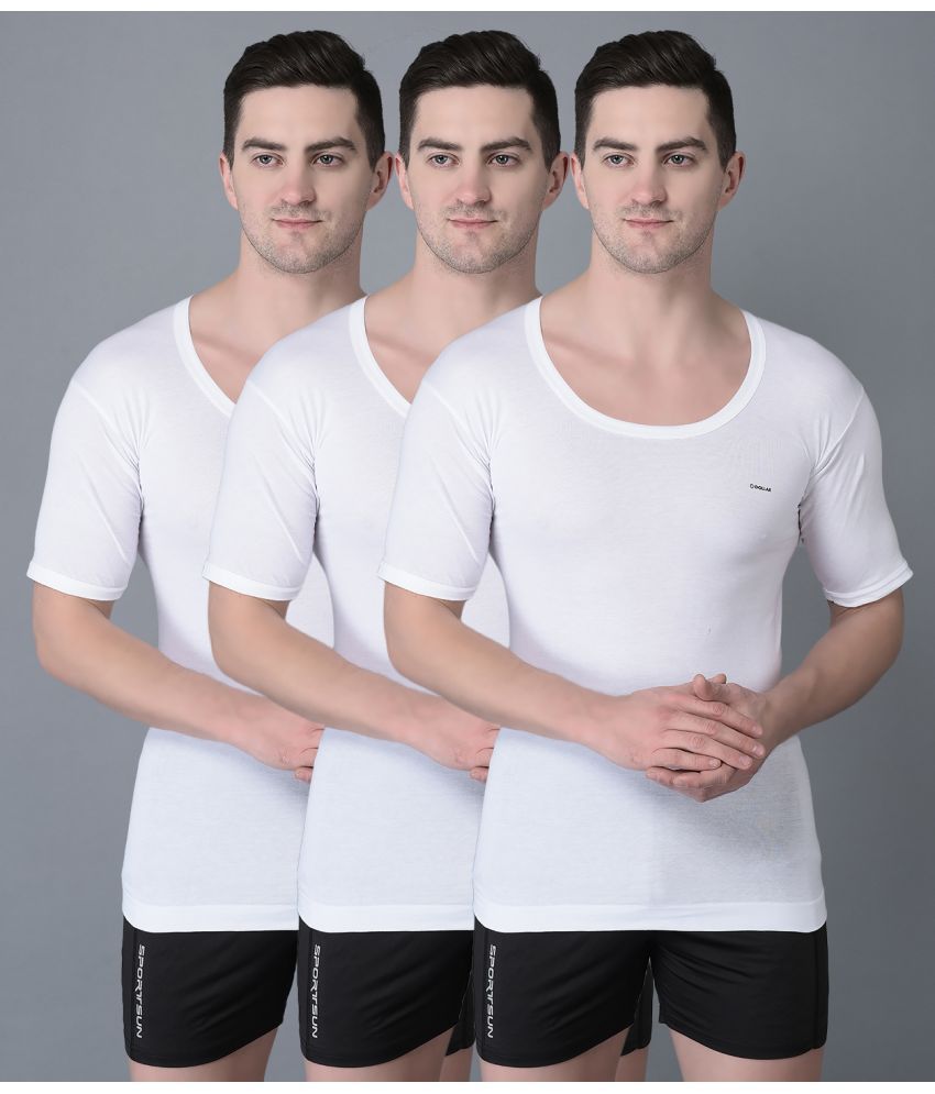     			Dollar Bigboss White Solid Cotton Blend Men Vest (Pack of 3)