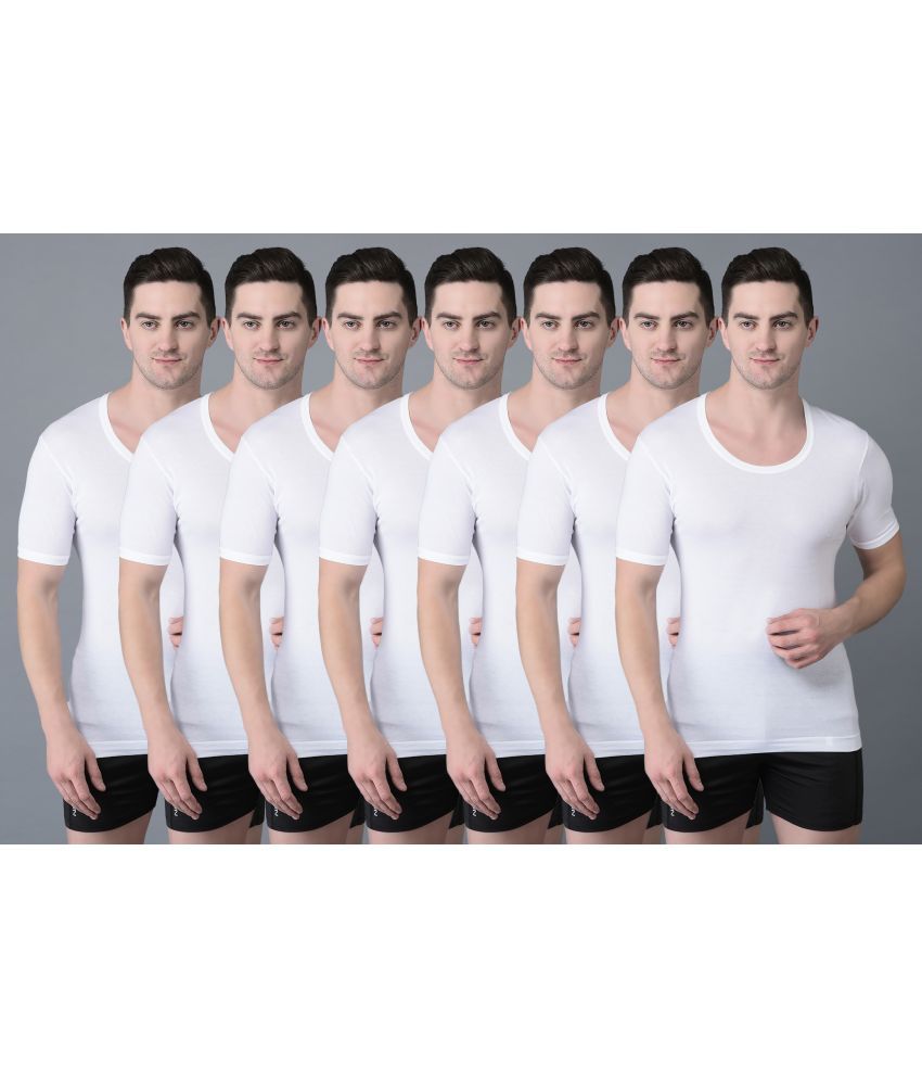     			Pack of 7 Dollar Bigboss White Solid Cotton Blend Men Vest