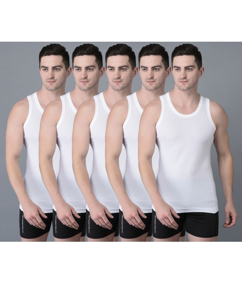     			Pack of 5 Dollar Bigboss White Solid Cotton Blend Men Vest