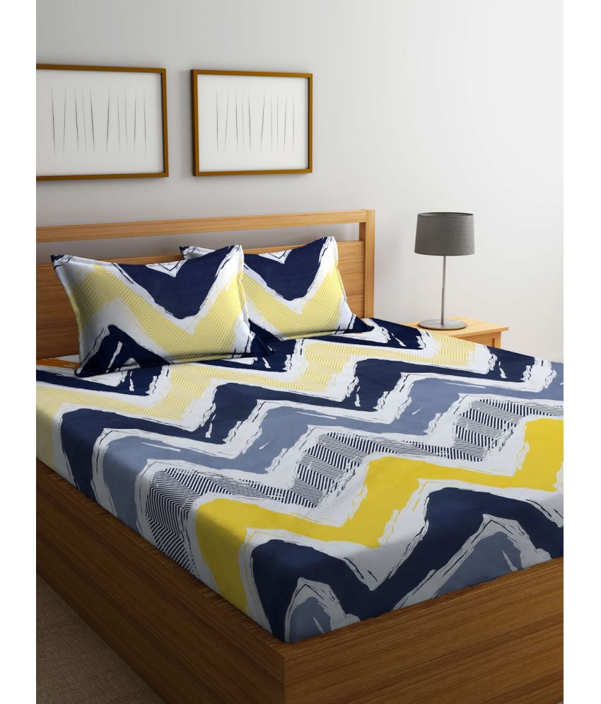     			FABINALIV Poly Cotton Abstract 1 Double Bedsheet with 2 Pillow Covers - Navy Blue