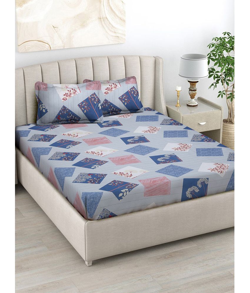     			FABINALIV Poly Cotton Geometric 1 Double Bedsheet with 2 Pillow Covers - Sky Blue