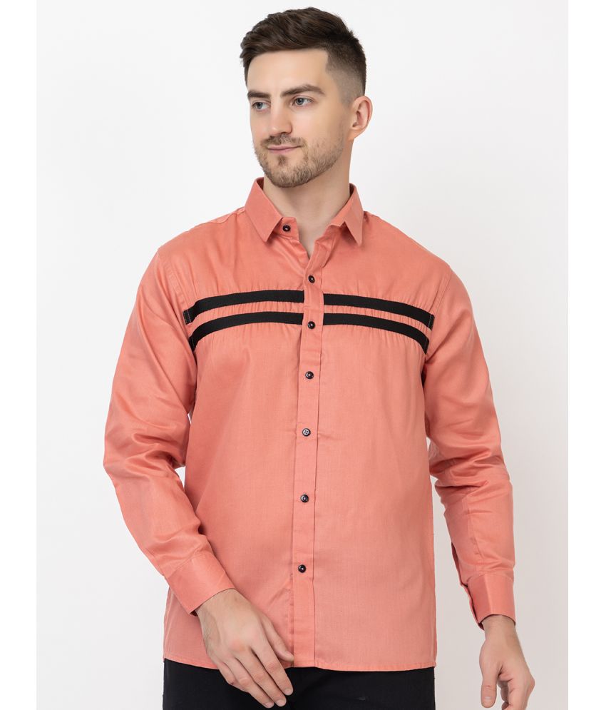     			FREKMAN 100% Cotton Regular Fit Striped Full Sleeves Men's Casual Shirt - Peach ( Pack of 1 )