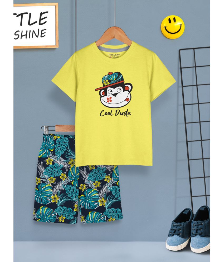     			HELLCAT Yellow Cotton Blend Baby Boy T-Shirt & Shorts ( Pack of 1 )