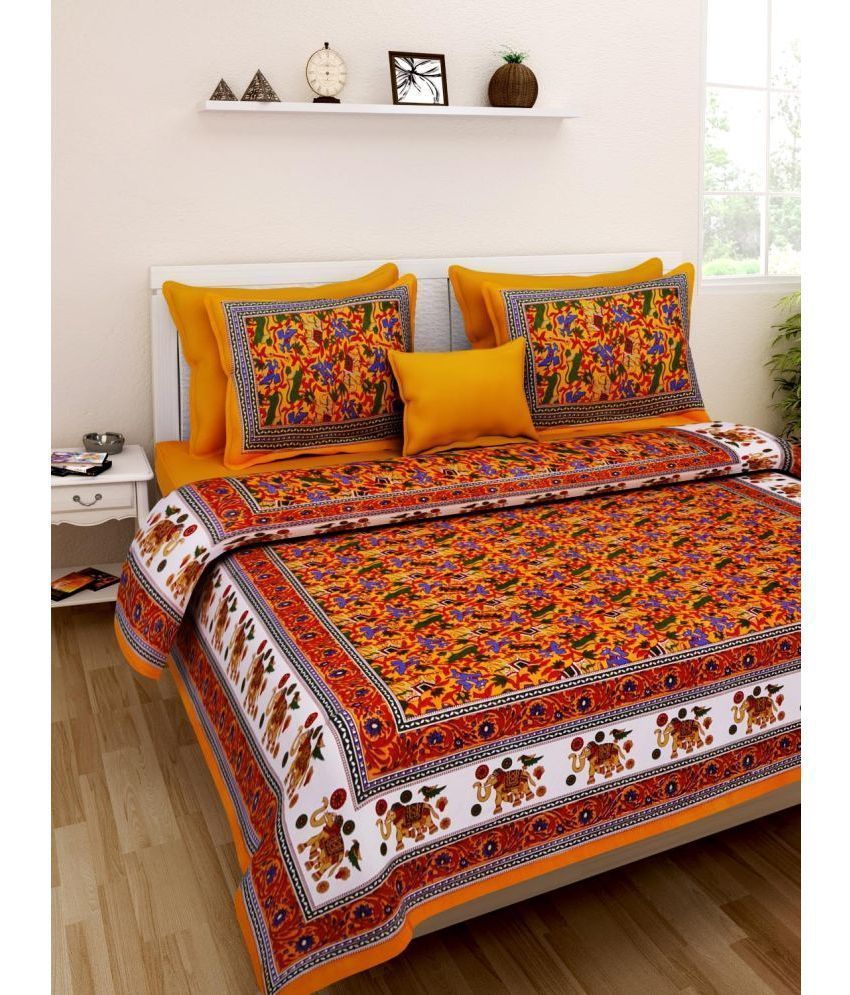     			Uniqchoice Cotton Animal 1 Double Bedsheet with 2 Pillow Covers - Orange