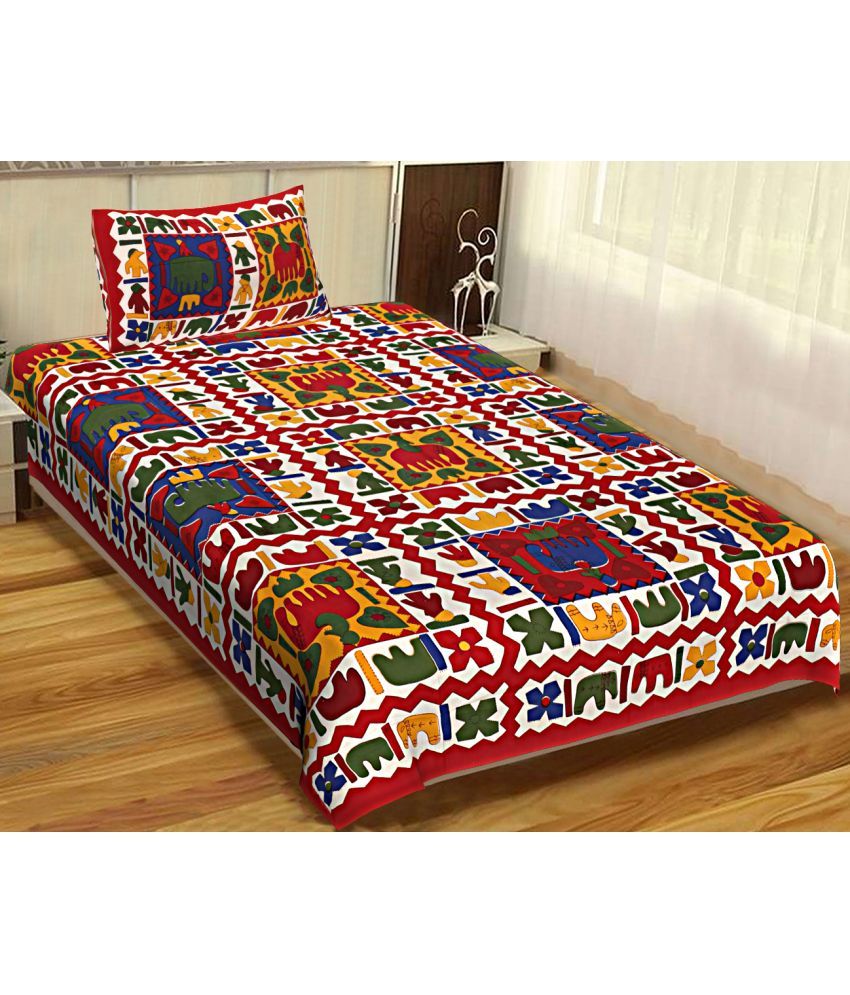     			Uniqchoice Cotton Animal 1 Single Bedsheet with 1 Pillow Cover - Red