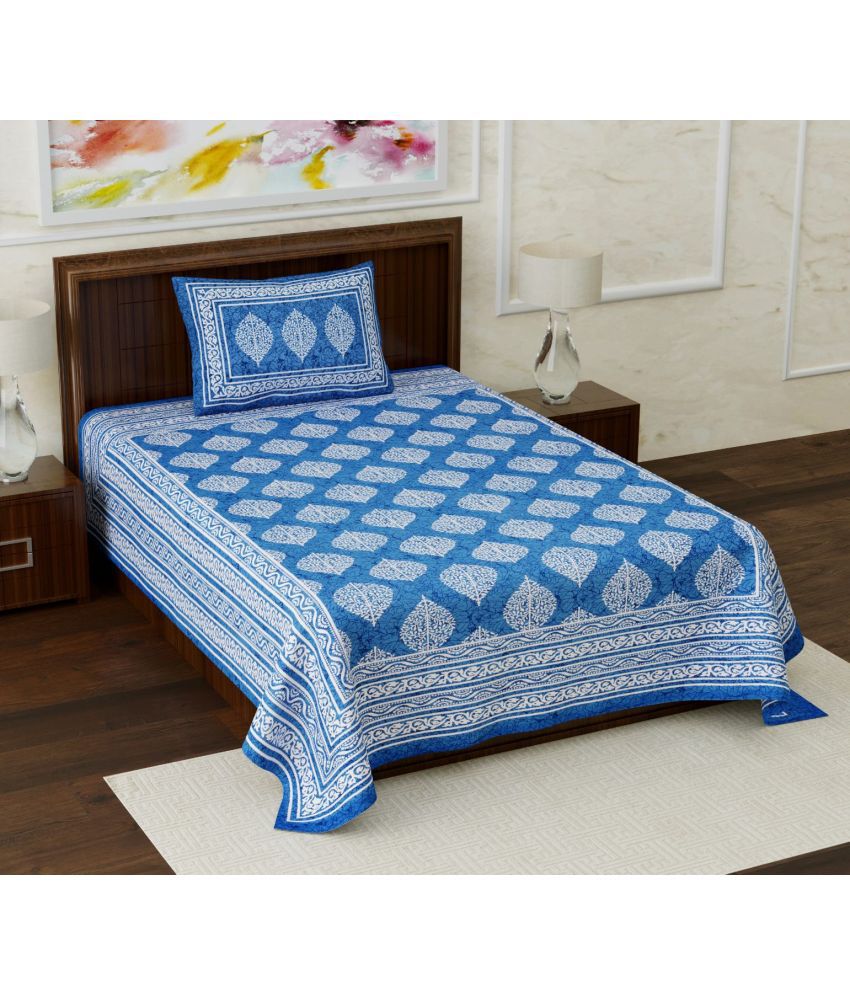     			Uniqchoice Cotton Floral 1 Single Bedsheet with 1 Pillow Cover - Blue