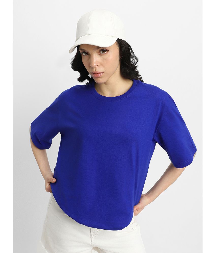     			JUNEBERRY Blue Cotton Loose Fit Women's T-Shirt ( Pack of 1 )