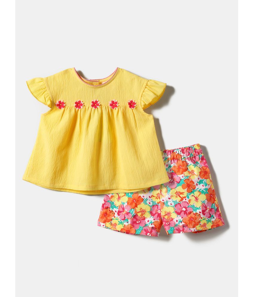     			Nauti Nati Yellow & Pink Cotton Baby Girl Top & Shorts ( Pack of 1 )