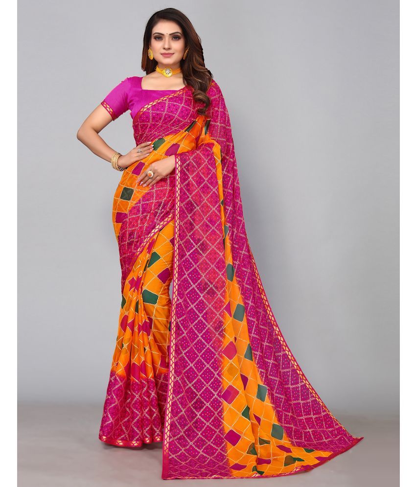     			Samah Chiffon Printed Saree With Blouse Piece - Gold ( Pack of 1 )