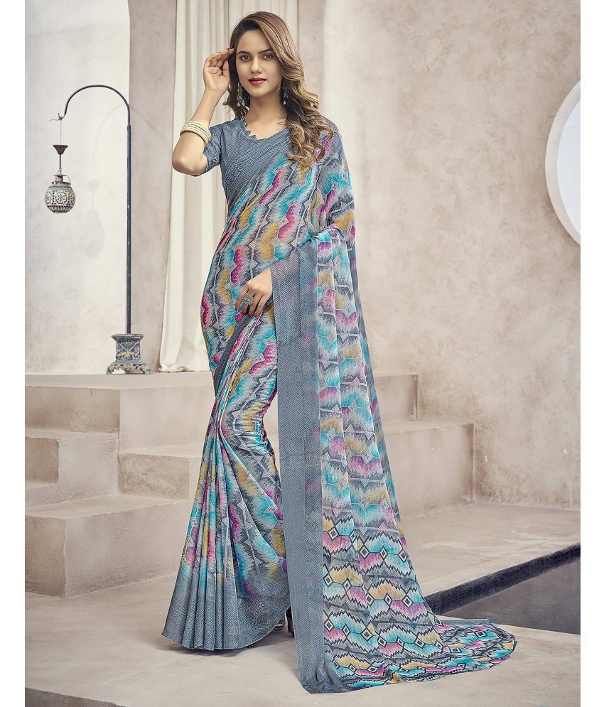     			Samah Chiffon Printed Saree With Blouse Piece - Multicolor ( Pack of 1 )