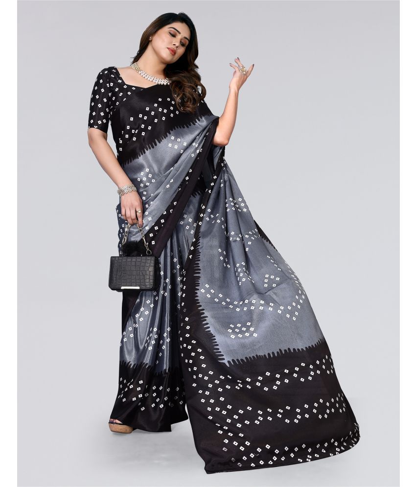     			Samah Chiffon Printed Saree With Blouse Piece - Black ( Pack of 1 )