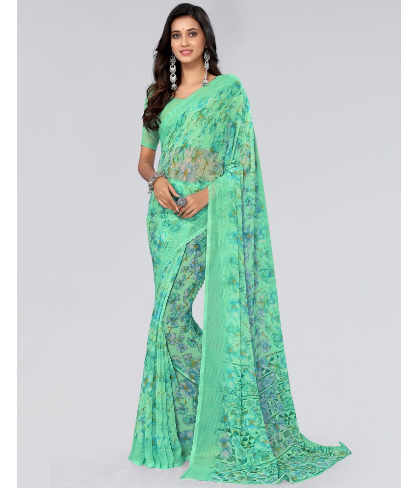     			Samah Georgette Printed Saree With Blouse Piece - Green ( Pack of 1 )