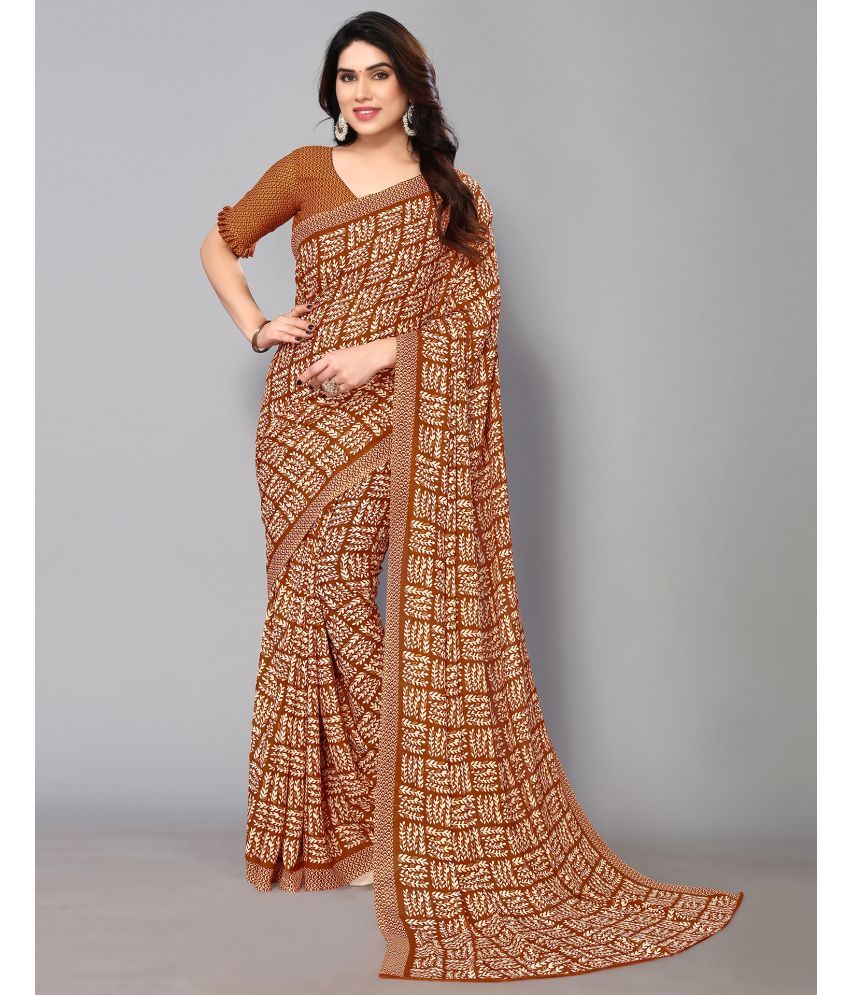     			Samah Georgette Printed Saree With Blouse Piece - Rust ( Pack of 1 )