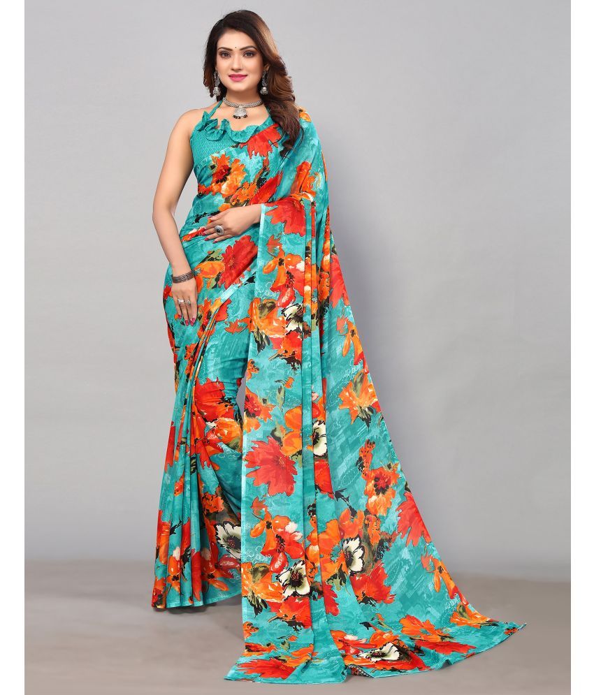     			Samah Georgette Printed Saree With Blouse Piece - Rama ( Pack of 1 )