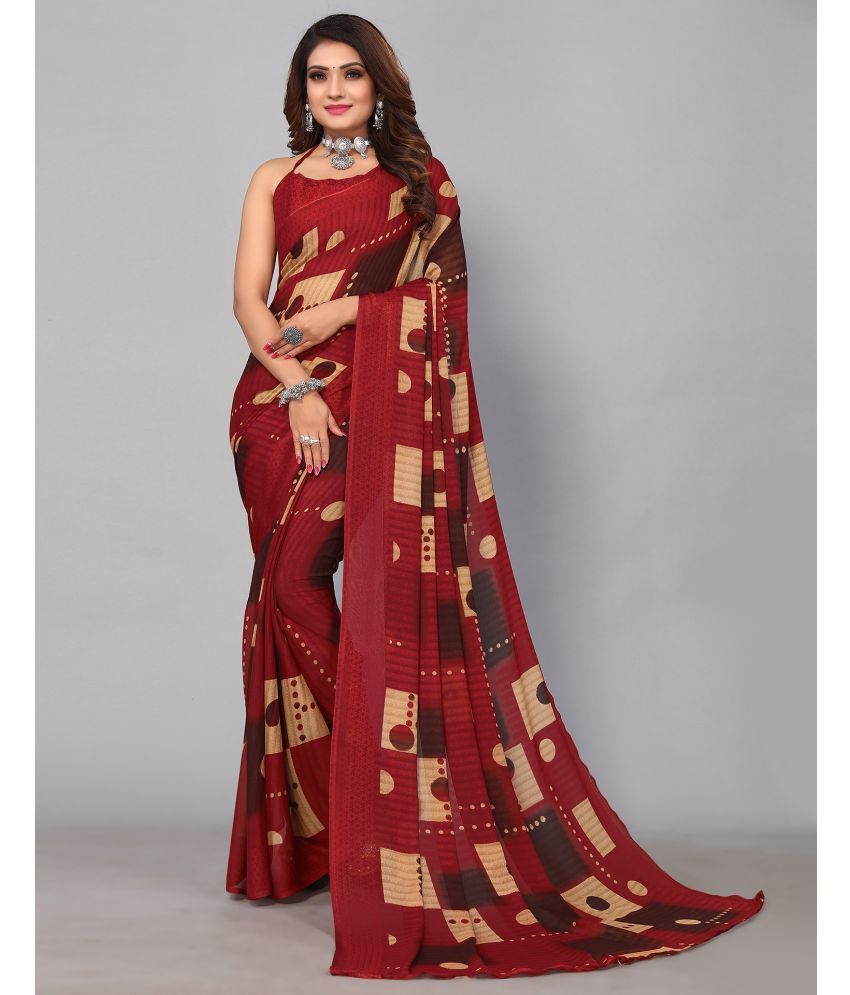     			Samah Georgette Printed Saree With Blouse Piece - Maroon ( Pack of 1 )