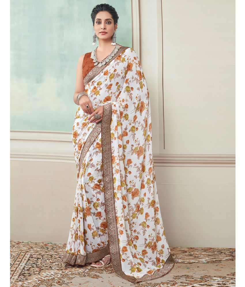     			Samah Georgette Printed Saree With Blouse Piece - Off White ( Pack of 1 )