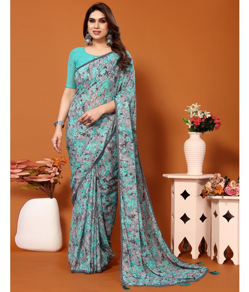     			Samah Georgette Printed Saree With Blouse Piece - Green ( Pack of 1 )