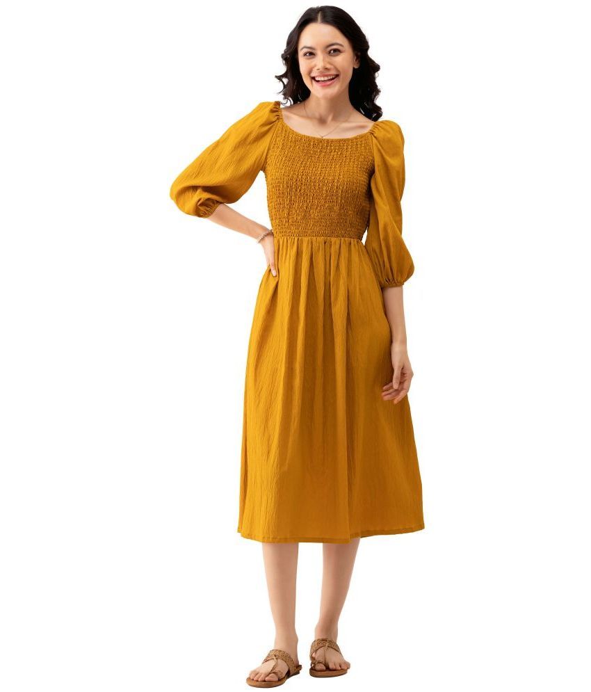     			aask Polyester Blend Solid Knee Length Women's Fit & Flare Dress - Mustard ( Pack of 1 )