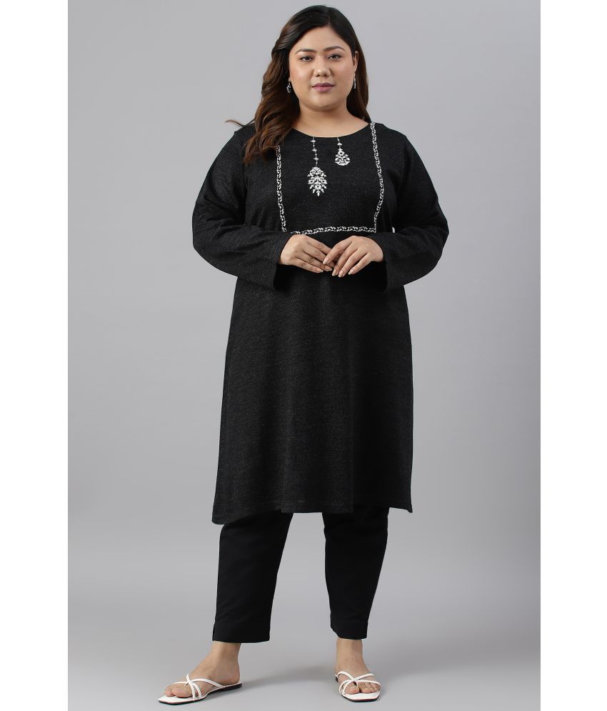     			W Acrylic Solid A-line Women's Kurti - Black ( Pack of 1 )