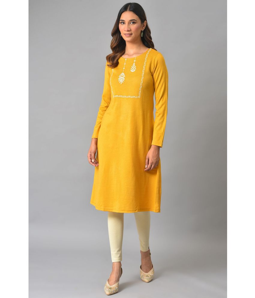     			W Acrylic Solid A-line Women's Kurti - Yellow ( Pack of 1 )
