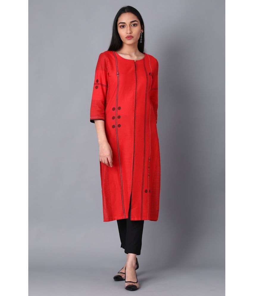     			W Cotton Blend Printed Straight Women's Kurti - Red ( Pack of 1 )