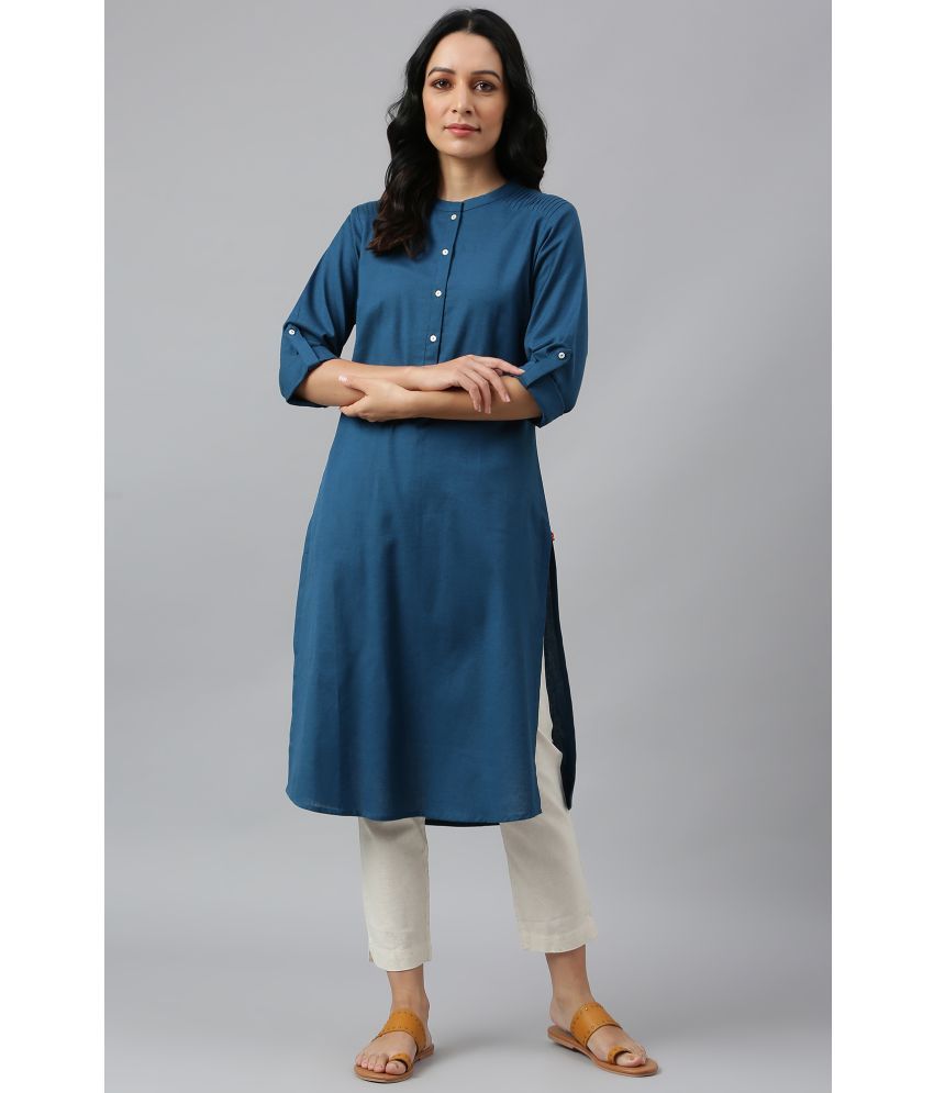     			W Cotton Blend Solid Straight Women's Kurti - Blue ( Pack of 1 )