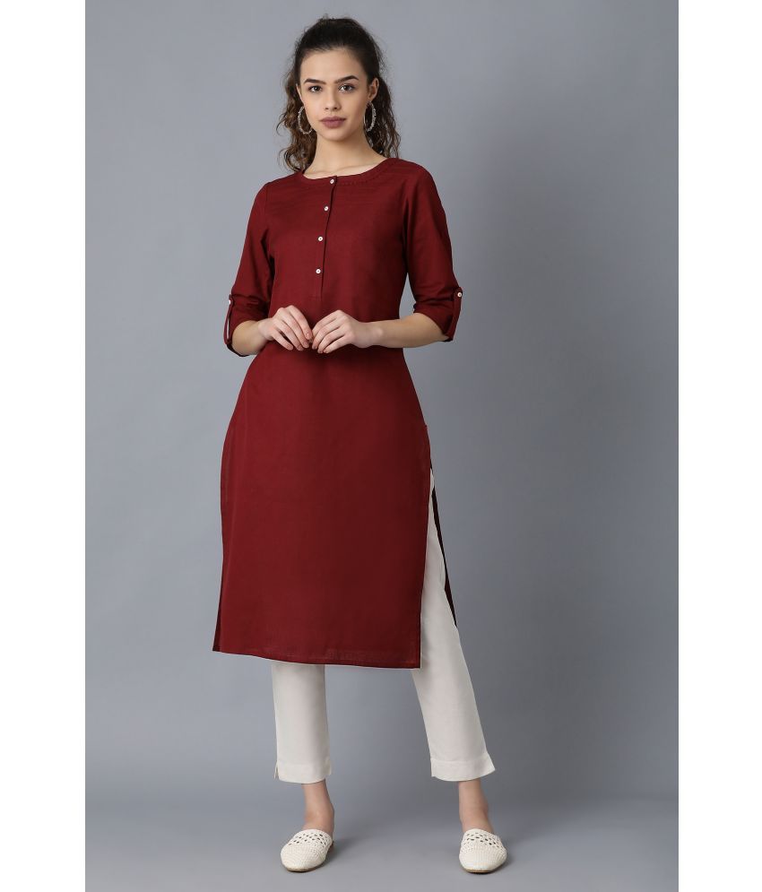     			W Cotton Blend Solid Straight Women's Kurti - Red ( Pack of 1 )