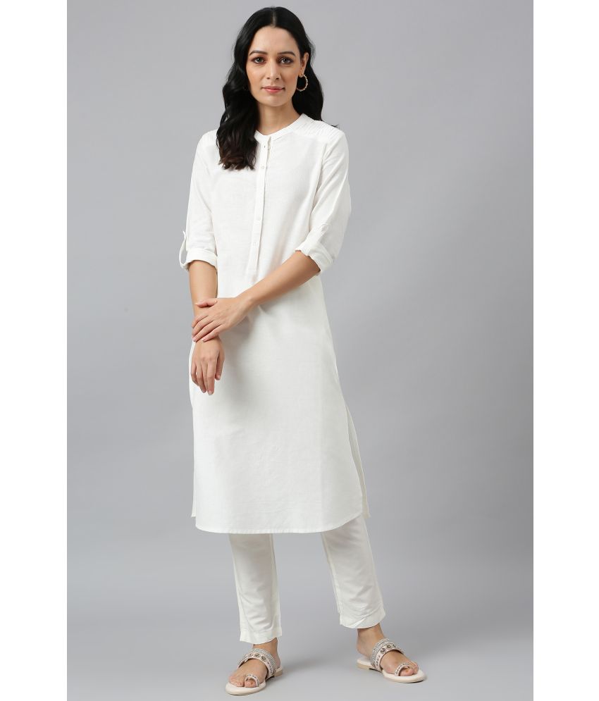     			W Cotton Blend Solid Straight Women's Kurti - White ( Pack of 1 )