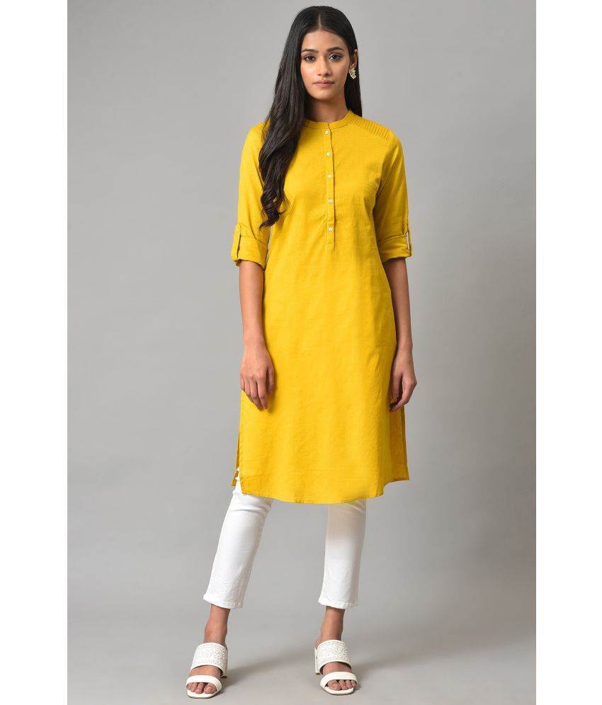     			W Cotton Blend Solid Straight Women's Kurti - Yellow ( Pack of 1 )