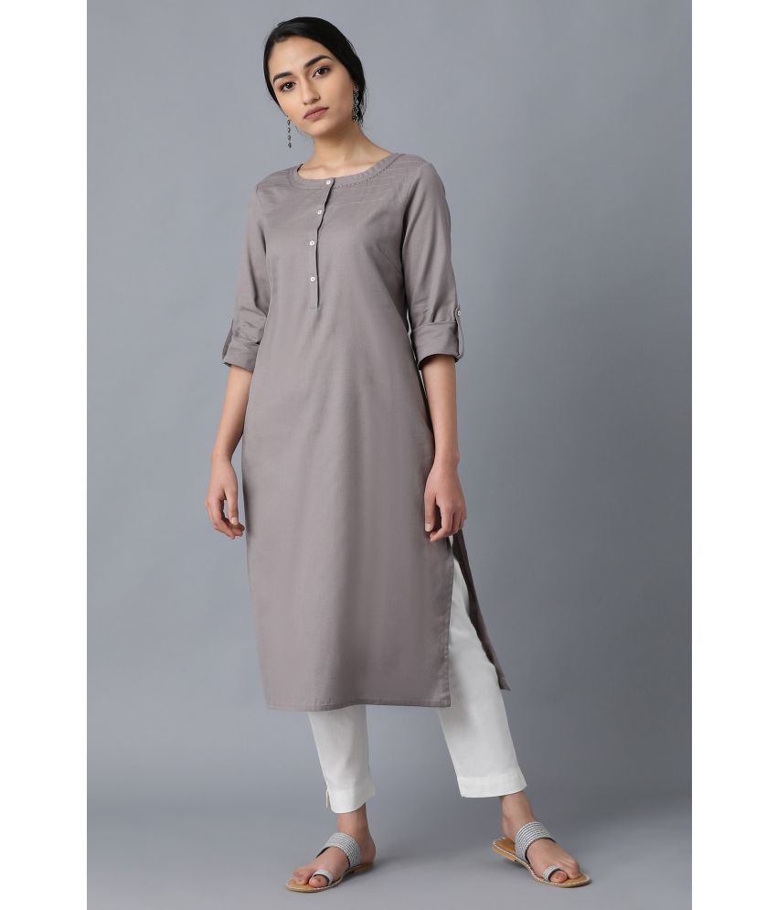     			W Cotton Blend Solid Straight Women's Kurti - Grey ( Pack of 1 )