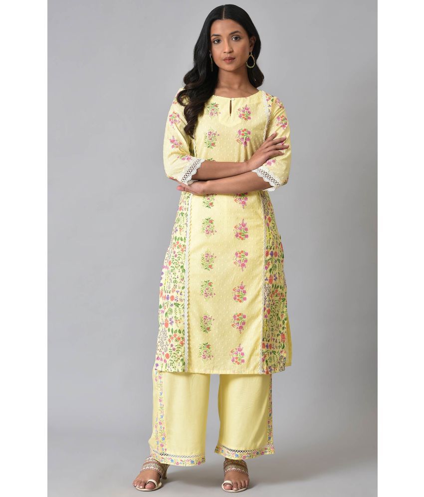     			W Cotton Printed Straight Women's Kurti - Yellow ( Pack of 1 )