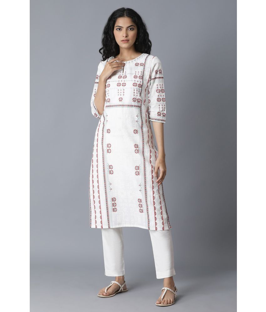     			W Cotton Printed Straight Women's Kurti - White ( Pack of 1 )