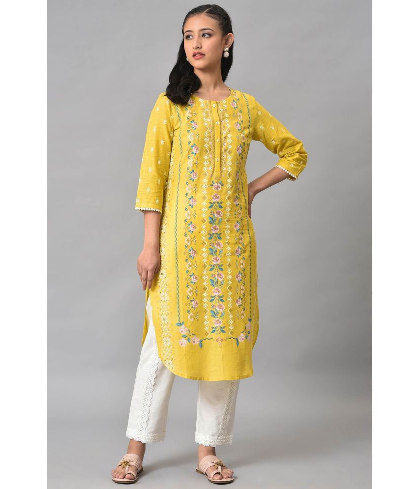     			W Cotton Printed Straight Women's Kurti - Yellow ( Pack of 1 )