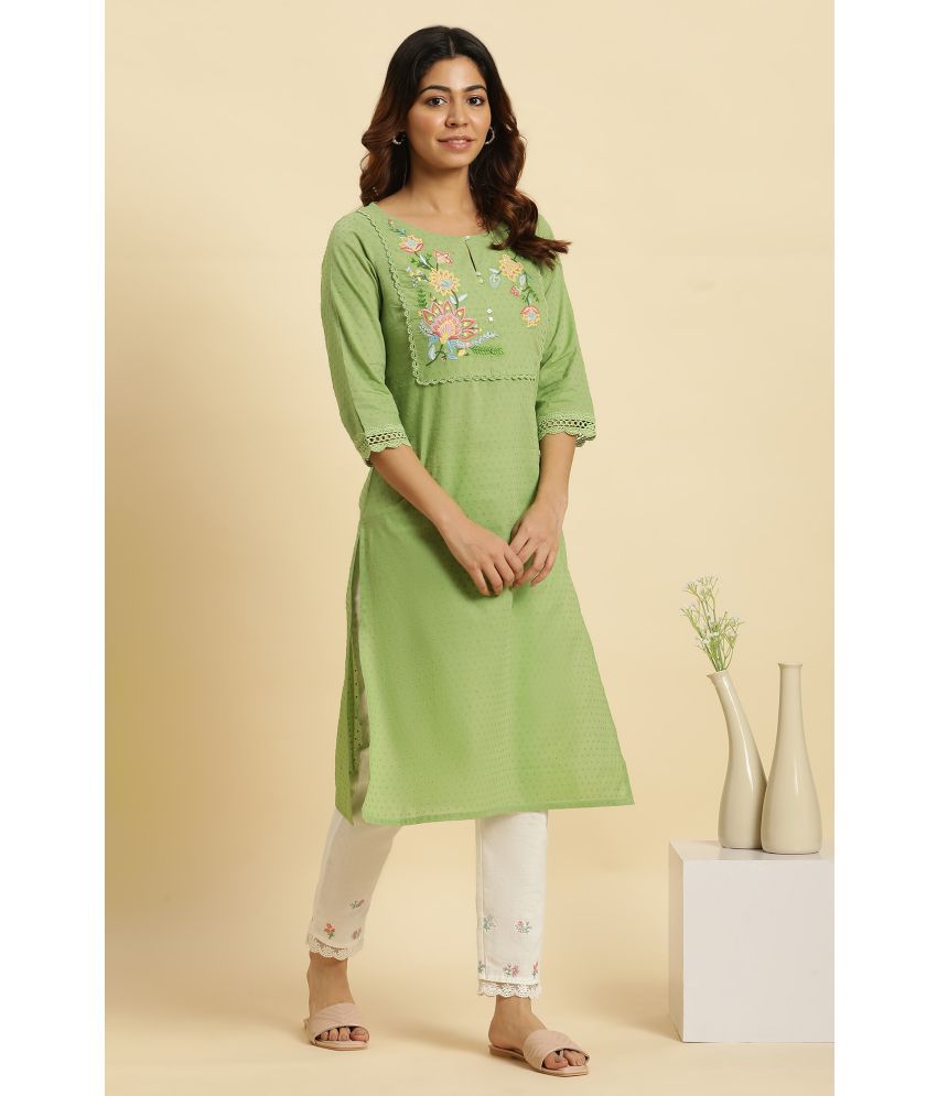     			W Cotton Solid Straight Women's Kurti - Green ( Pack of 1 )