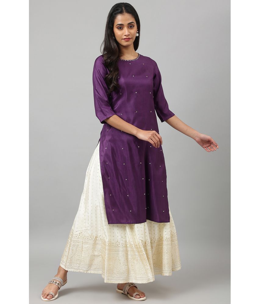     			W Polyester Solid Straight Women's Kurti - Purple ( Pack of 1 )