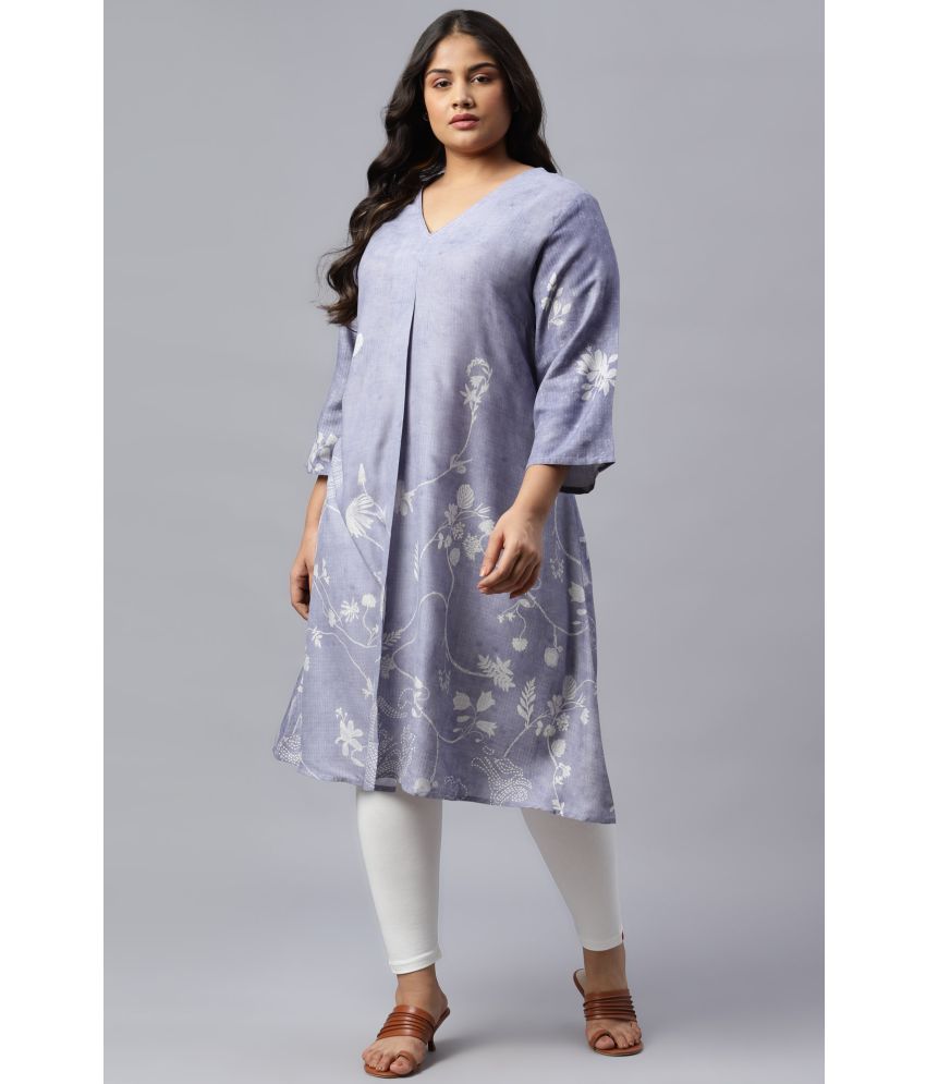     			W Viscose Printed Flared Women's Kurti - Blue ( Pack of 1 )