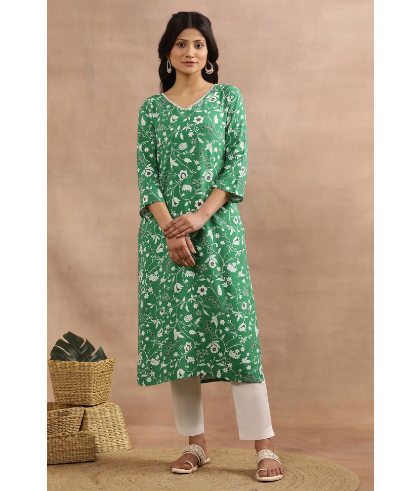     			W Viscose  Printed Straight Women's Kurti - Green ( Pack of 1 )