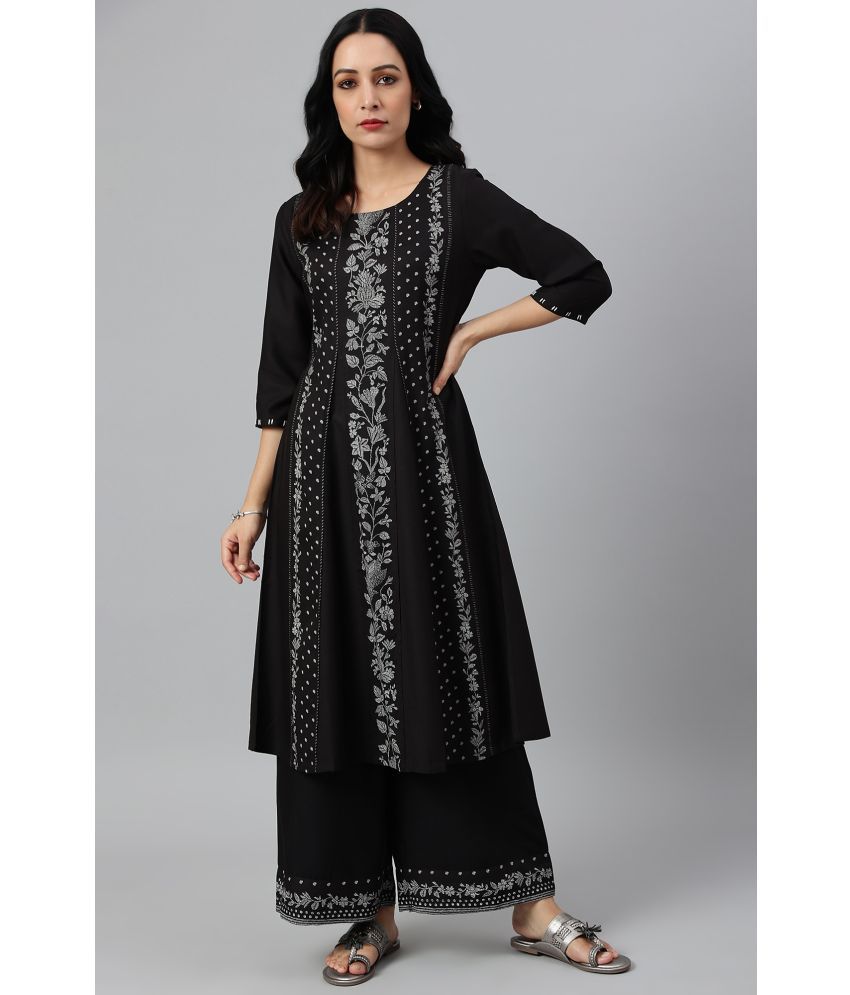     			W Viscose Printed Straight Women's Kurti - Black ( Pack of 1 )