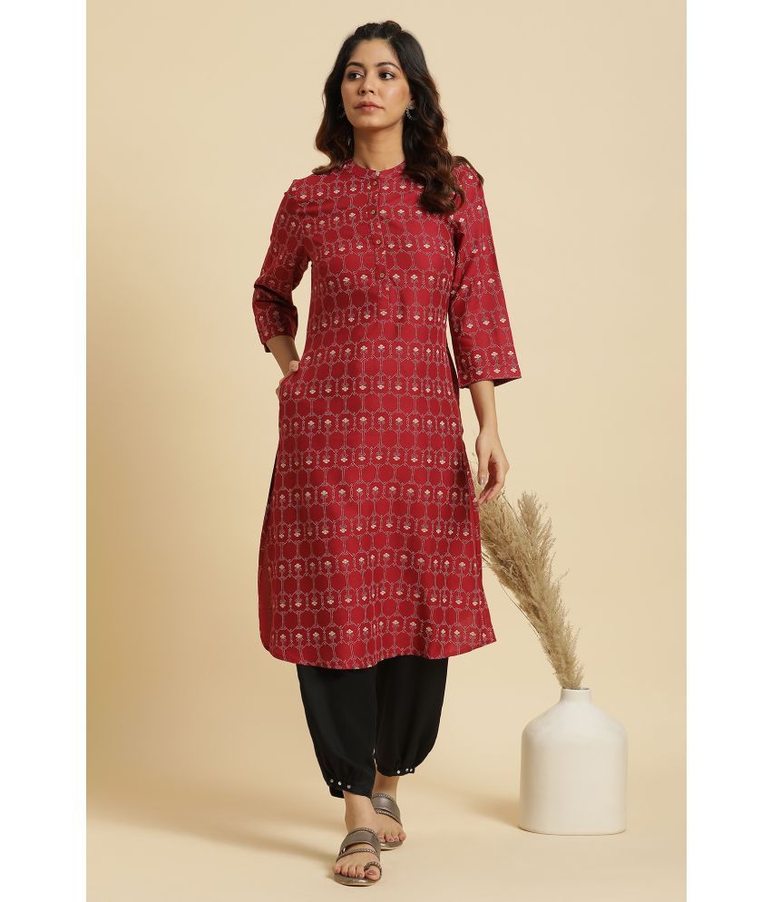     			W Viscose Printed Straight Women's Kurti - Maroon ( Pack of 1 )