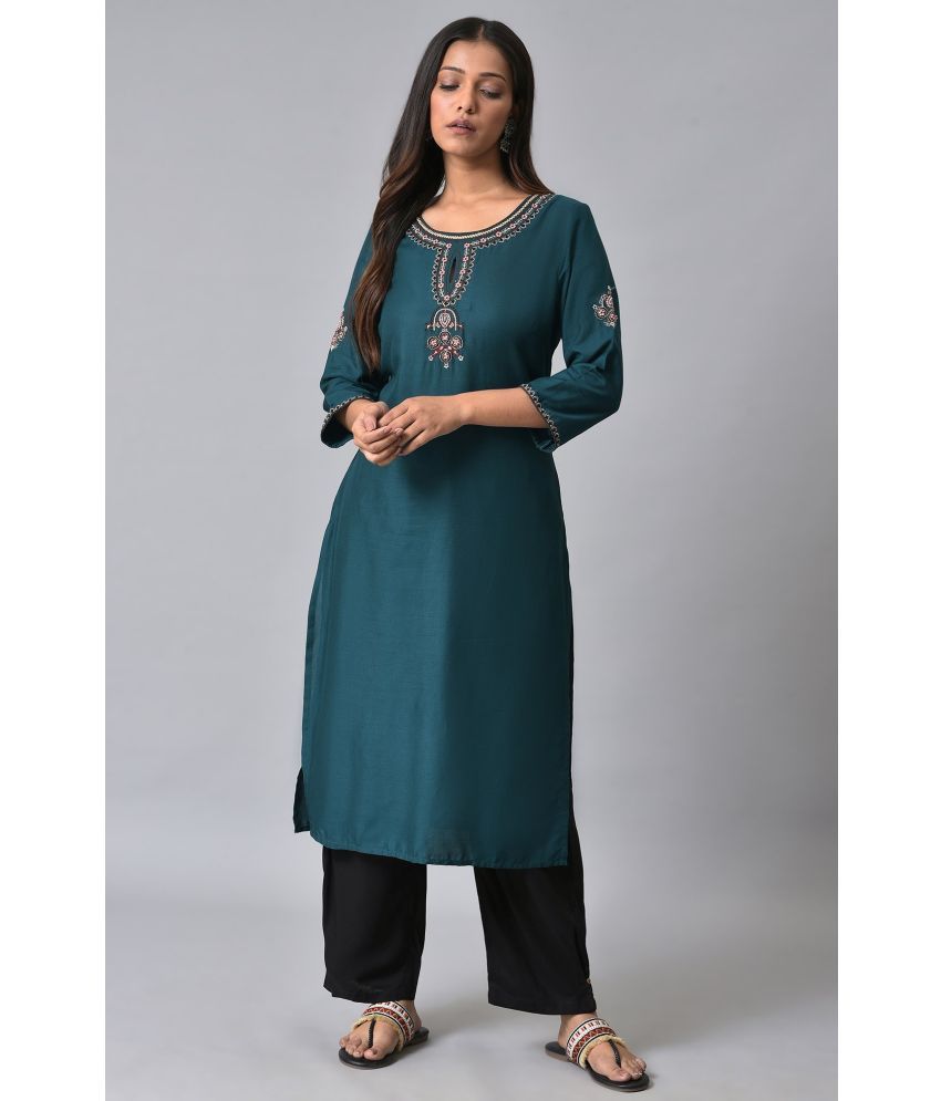     			W Viscose Solid Straight Women's Kurti - Teal ( Pack of 1 )