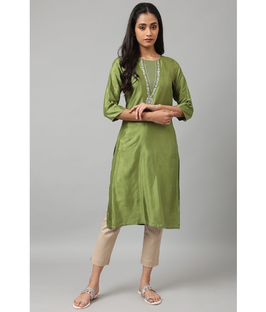     			W Viscose Solid Straight Women's Kurti - Green ( Pack of 1 )