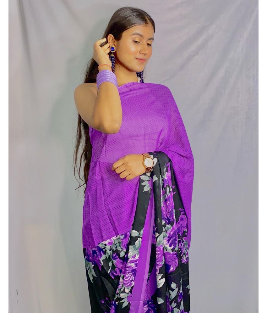     			ANAND SAREES Georgette Printed Saree With Blouse Piece - Purple ( Pack of 1 )