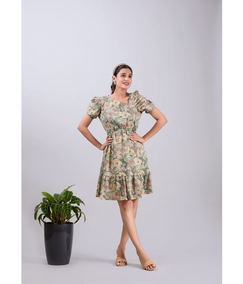     			Amarasha Crepe Printed Mini Women's Fit & Flare Dress - Olive ( Pack of 1 )