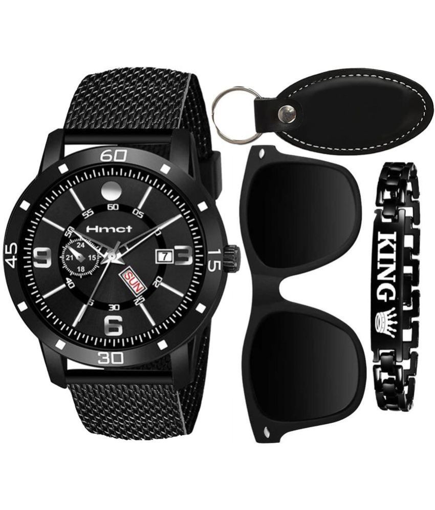     			HMCT Black PU Analog Men's Watch