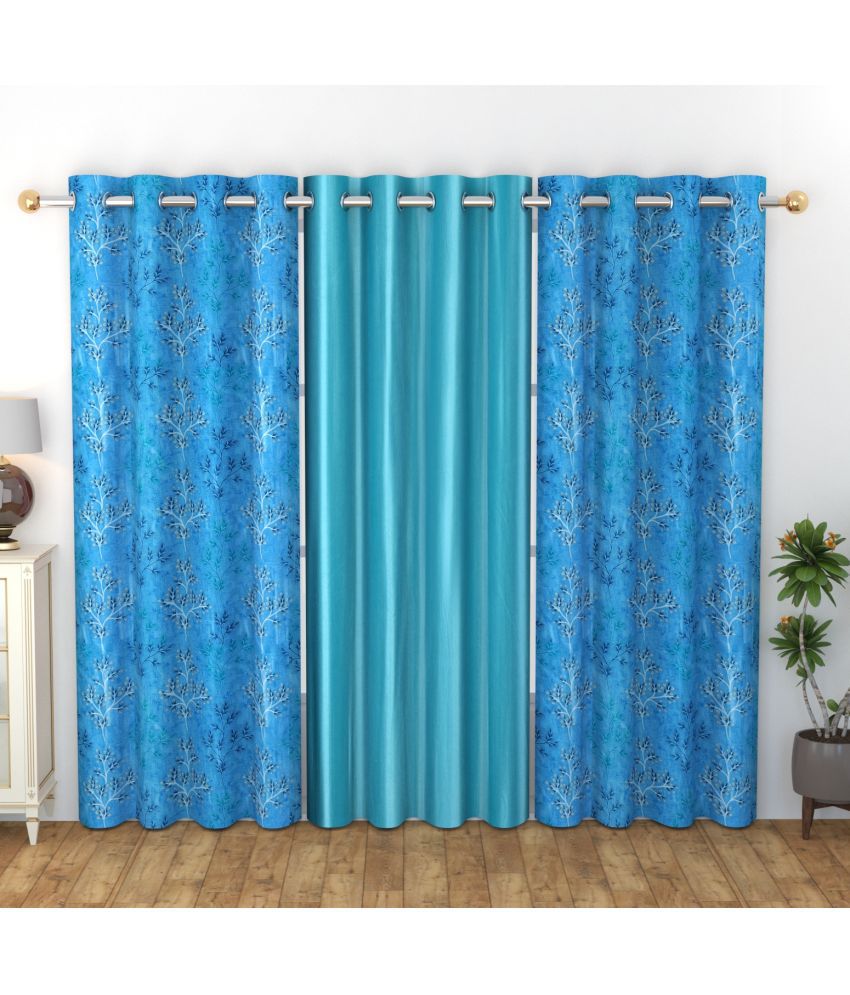     			La Elite Floral Room Darkening Eyelet Curtain 5 ft ( Pack of 3 ) - Turquoise