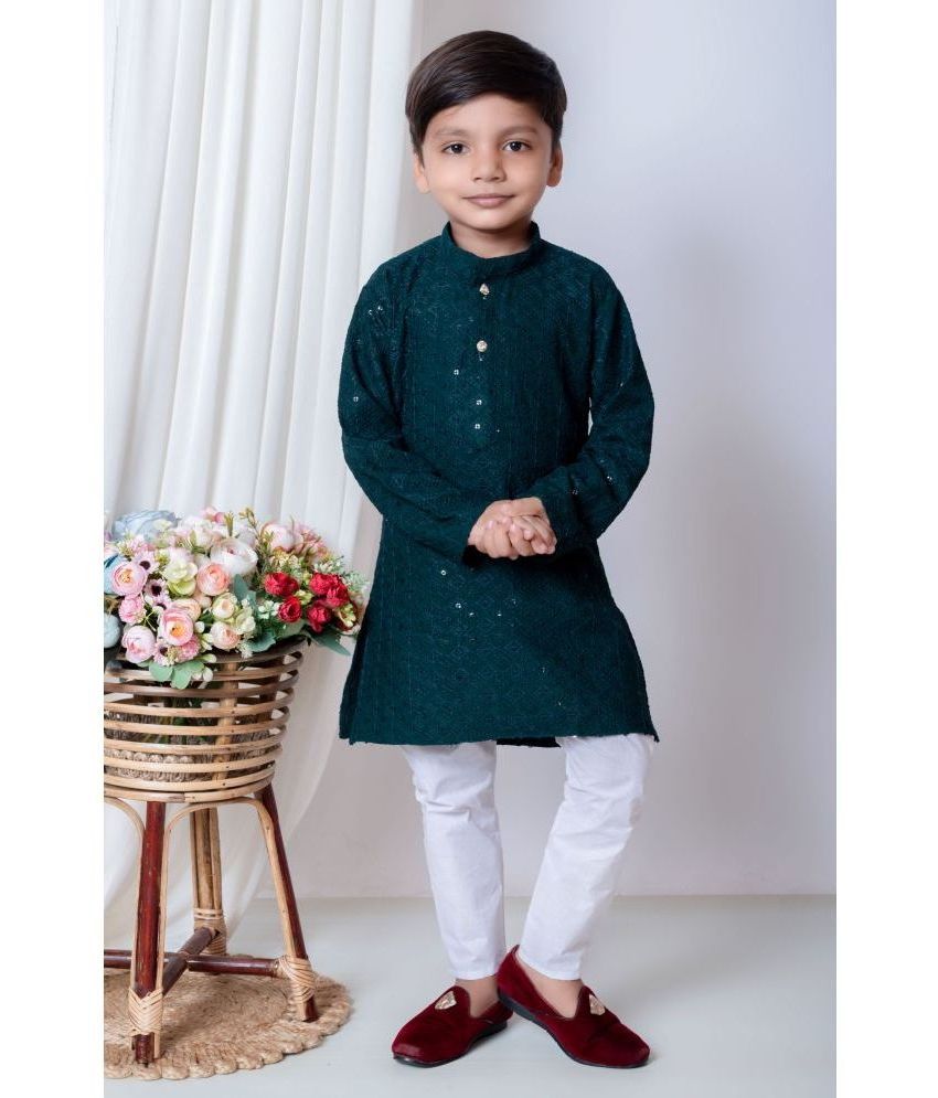     			New Collection Boys Cotton Blend Sequined - Pattern Kurta Pant Set ( Green , Pack of 1 )