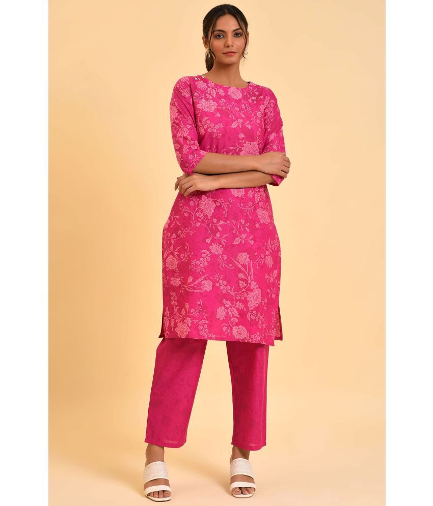     			W Cotton Printed Kurti With Pants Women's Stitched Salwar Suit - Pink ( Pack of 1 )